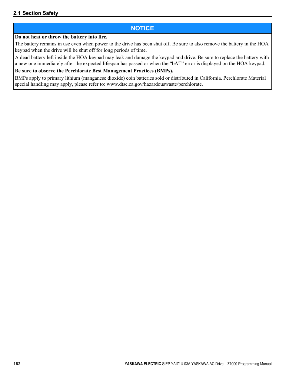 Notice | Yaskawa AC Drive Z1000 AC Drive HVAC Fan User Manual | Page 162 / 340