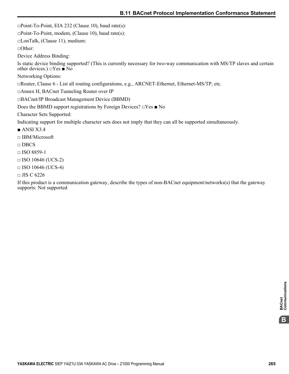 Yaskawa AC Drive Z1000 AC Drive HVAC Fan User Manual | Page 265 / 340
