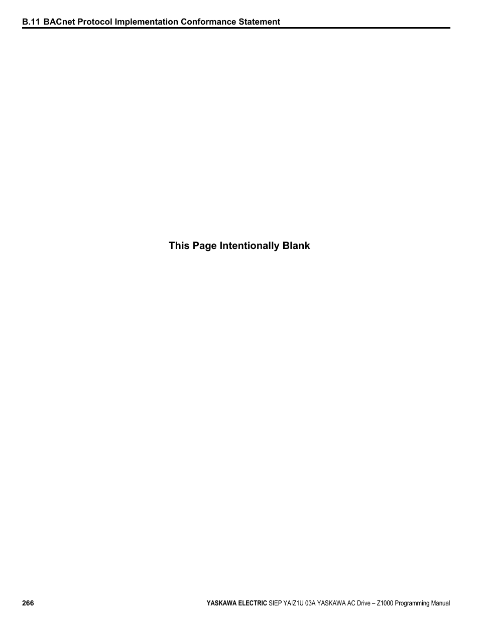 This page intentionally blank | Yaskawa AC Drive Z1000 AC Drive HVAC Fan User Manual | Page 266 / 340