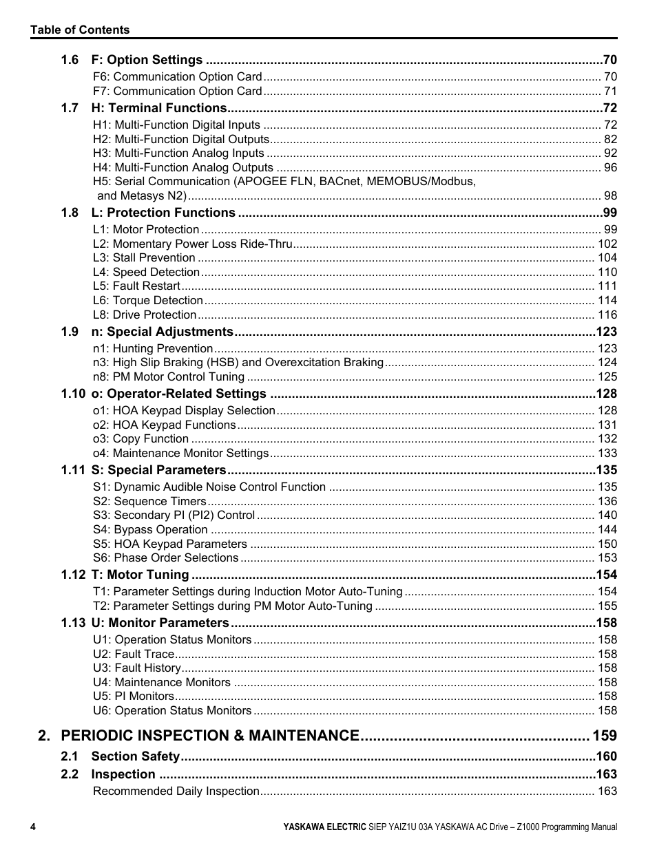 Periodic inspection & maintenance | Yaskawa AC Drive Z1000 AC Drive HVAC Fan User Manual | Page 4 / 340