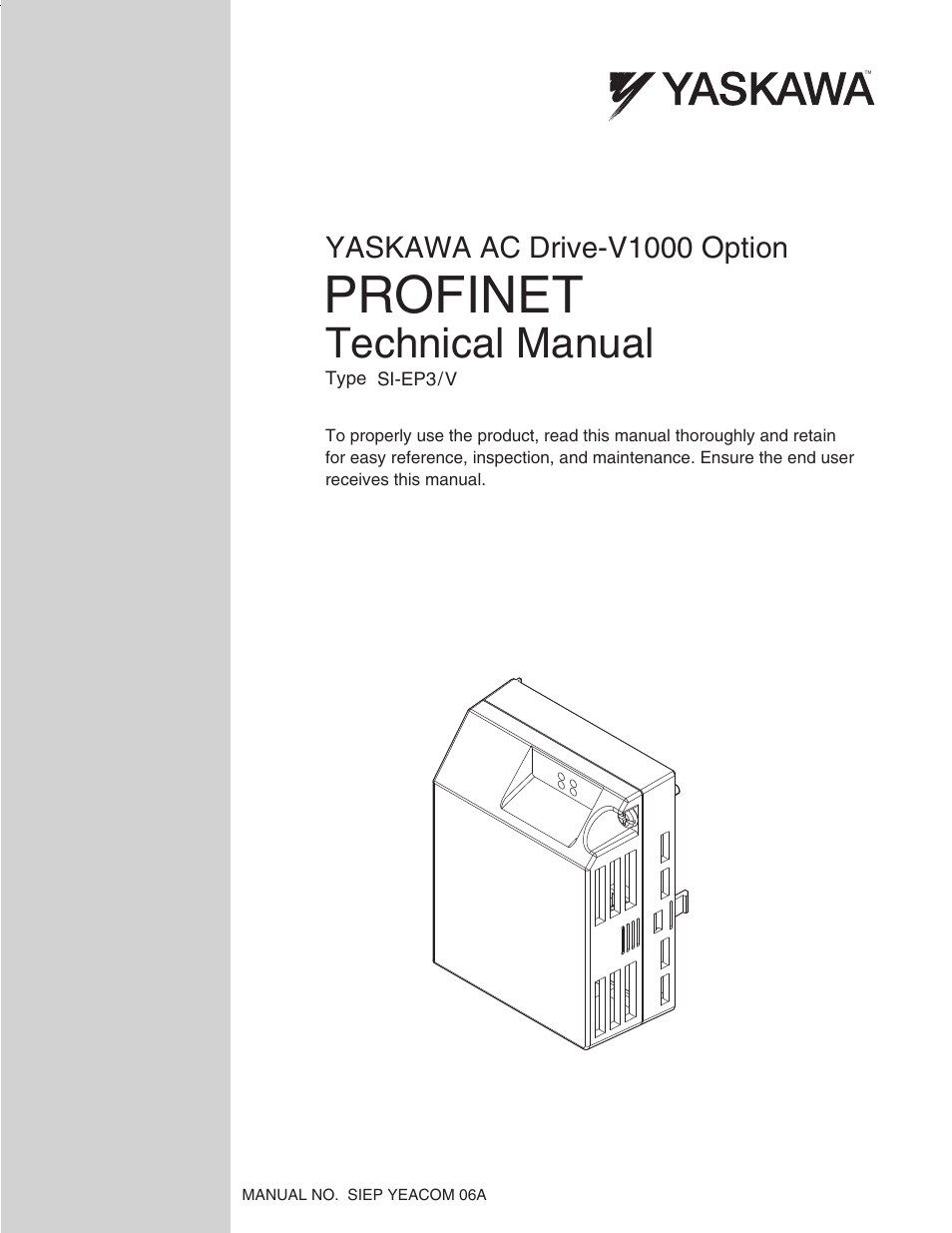 Yaskawa V1000-Series Option SI-EP3/V PROFINET User Manual | 72 pages