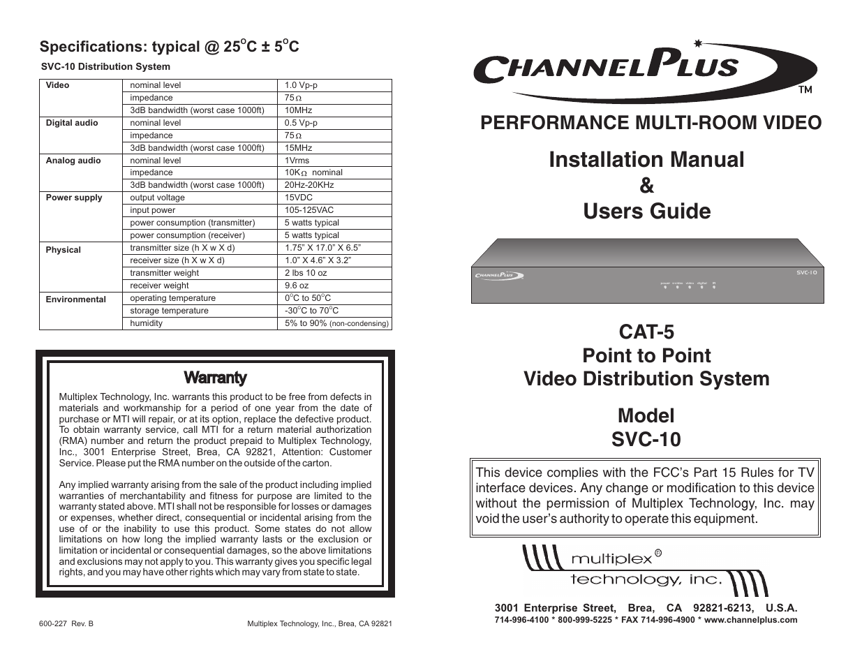 Channel Plus SVC-10 User Manual | 4 pages