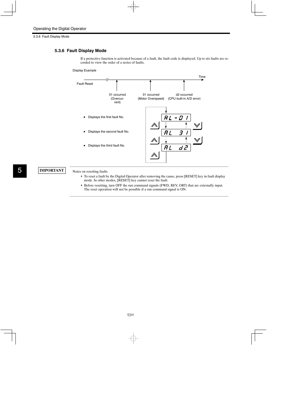6 fault display mode | Yaskawa Varispeed 626M5 User Manual | Page 105 / 305