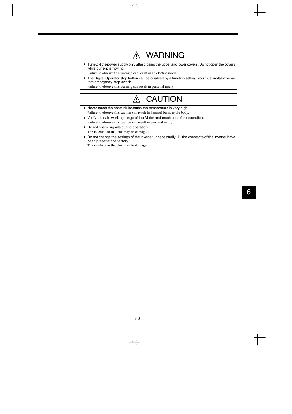Warning, Caution | Yaskawa Varispeed 626M5 User Manual | Page 109 / 305