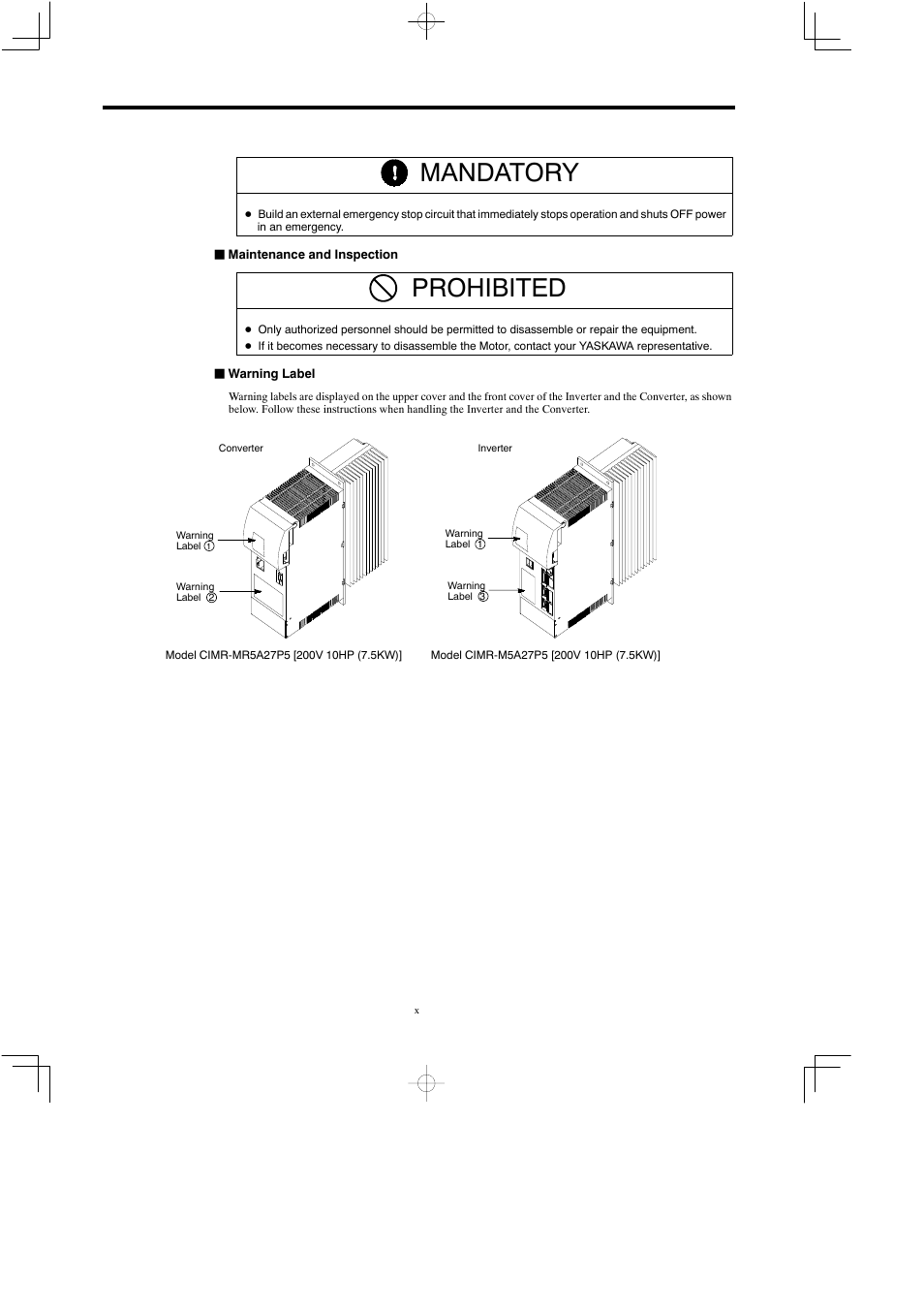 Mandatory, Prohibited | Yaskawa Varispeed 626M5 User Manual | Page 11 / 305