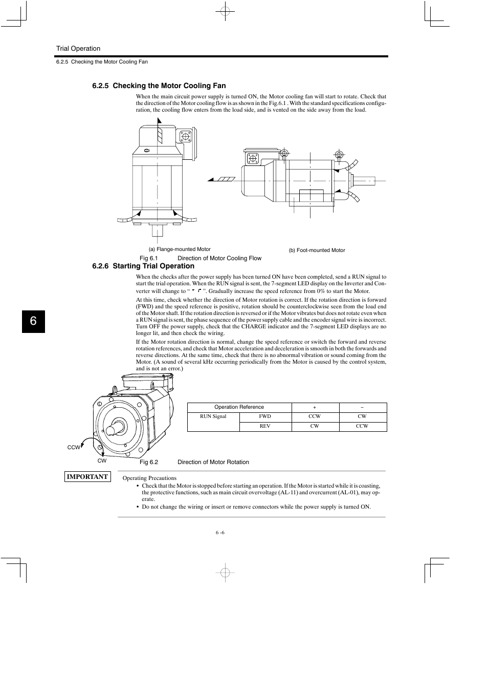 5 checking the motor cooling fan, 6 starting trial operation | Yaskawa Varispeed 626M5 User Manual | Page 112 / 305