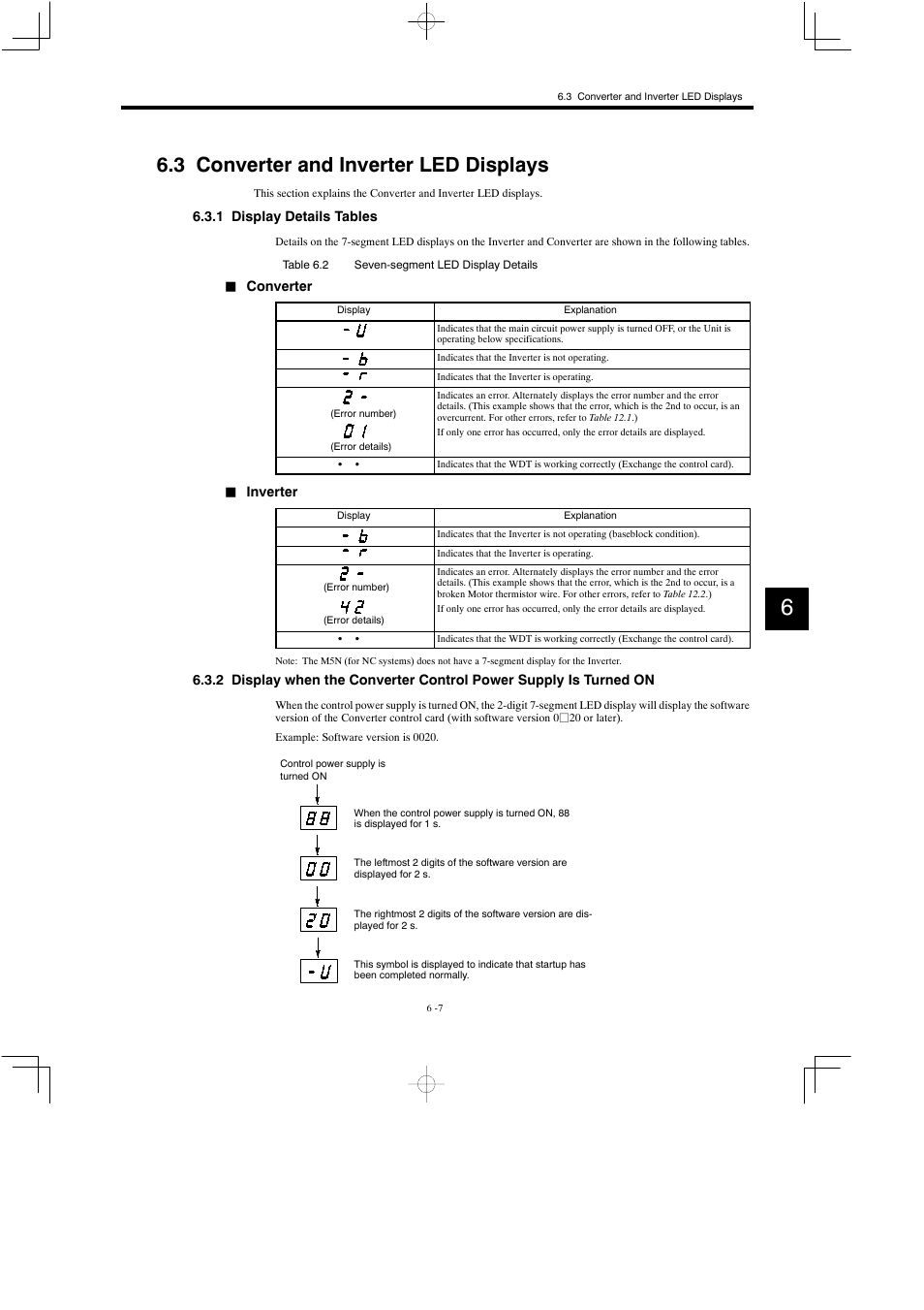 3 converter and inverter led displays, 1 display details tables | Yaskawa Varispeed 626M5 User Manual | Page 113 / 305