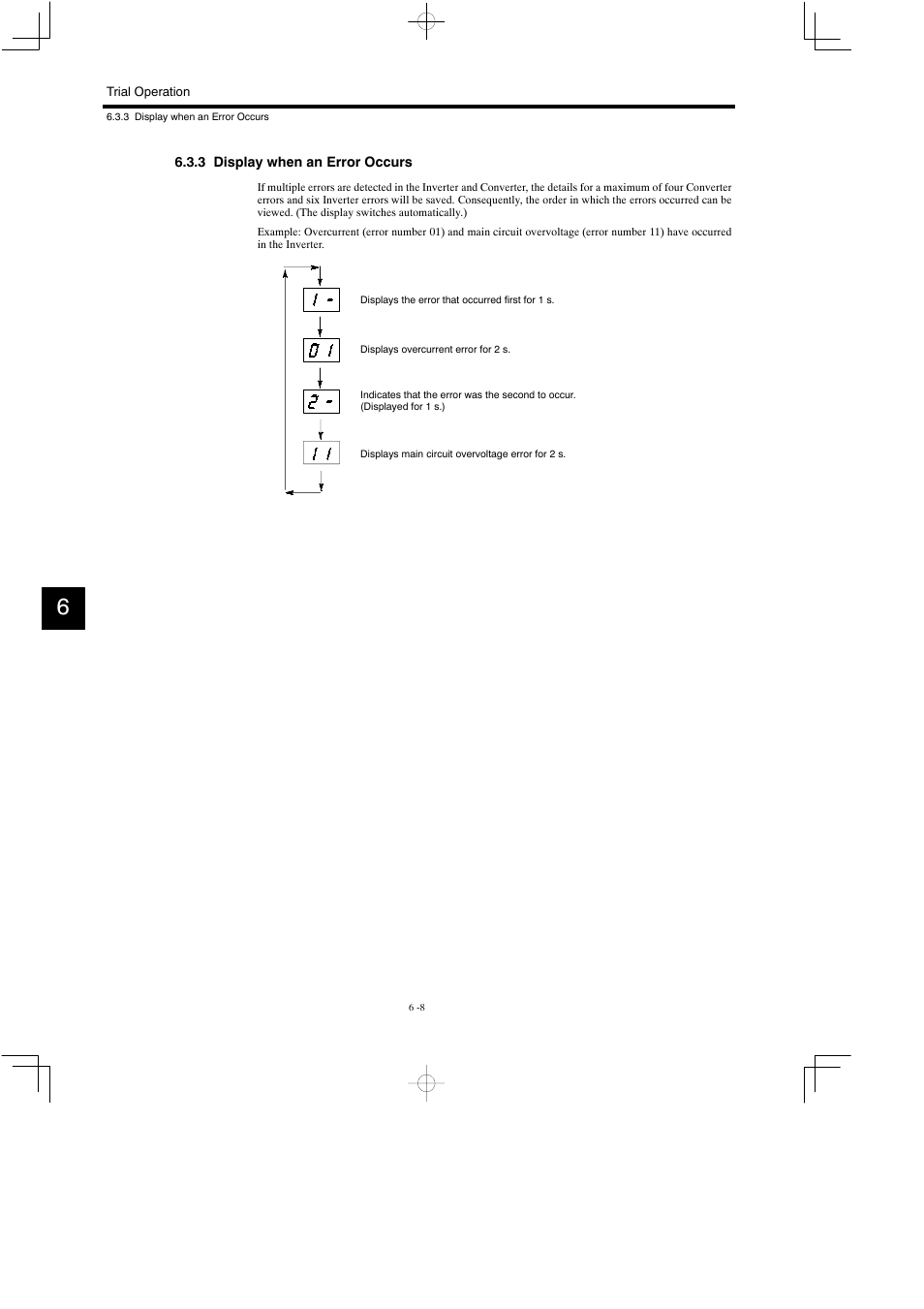 3 display when an error occurs | Yaskawa Varispeed 626M5 User Manual | Page 114 / 305