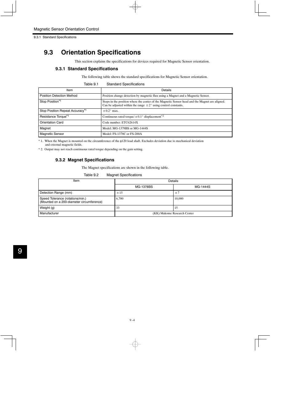 3 orientation specifications, 1 standard specifications, 2 magnet specifications | Yaskawa Varispeed 626M5 User Manual | Page 153 / 305