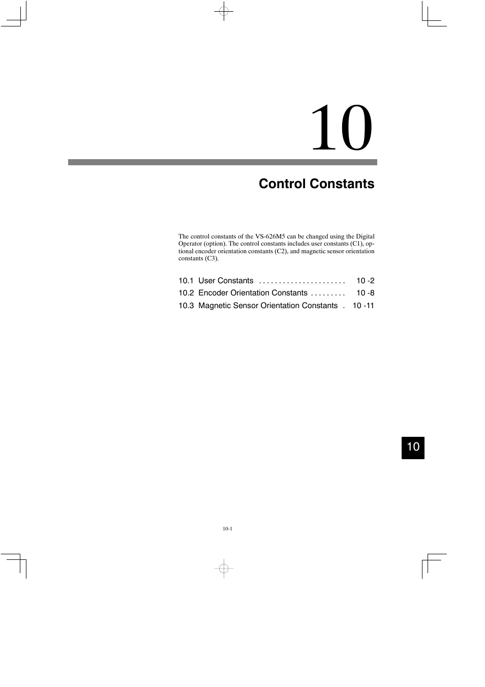 10 control constants, Control constants | Yaskawa Varispeed 626M5 User Manual | Page 168 / 305