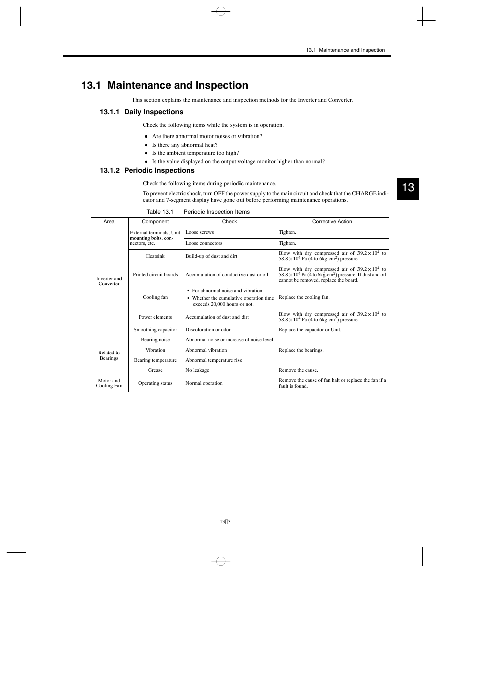 1 maintenance and inspection, 1 daily inspections, 2 periodic inspections | Yaskawa Varispeed 626M5 User Manual | Page 203 / 305