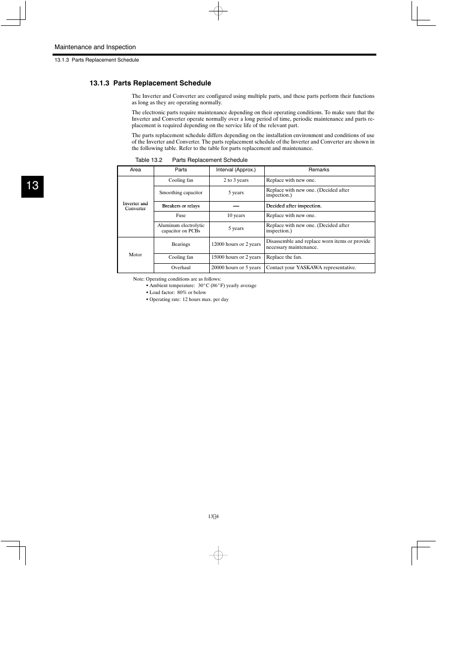 3 parts replacement schedule | Yaskawa Varispeed 626M5 User Manual | Page 204 / 305