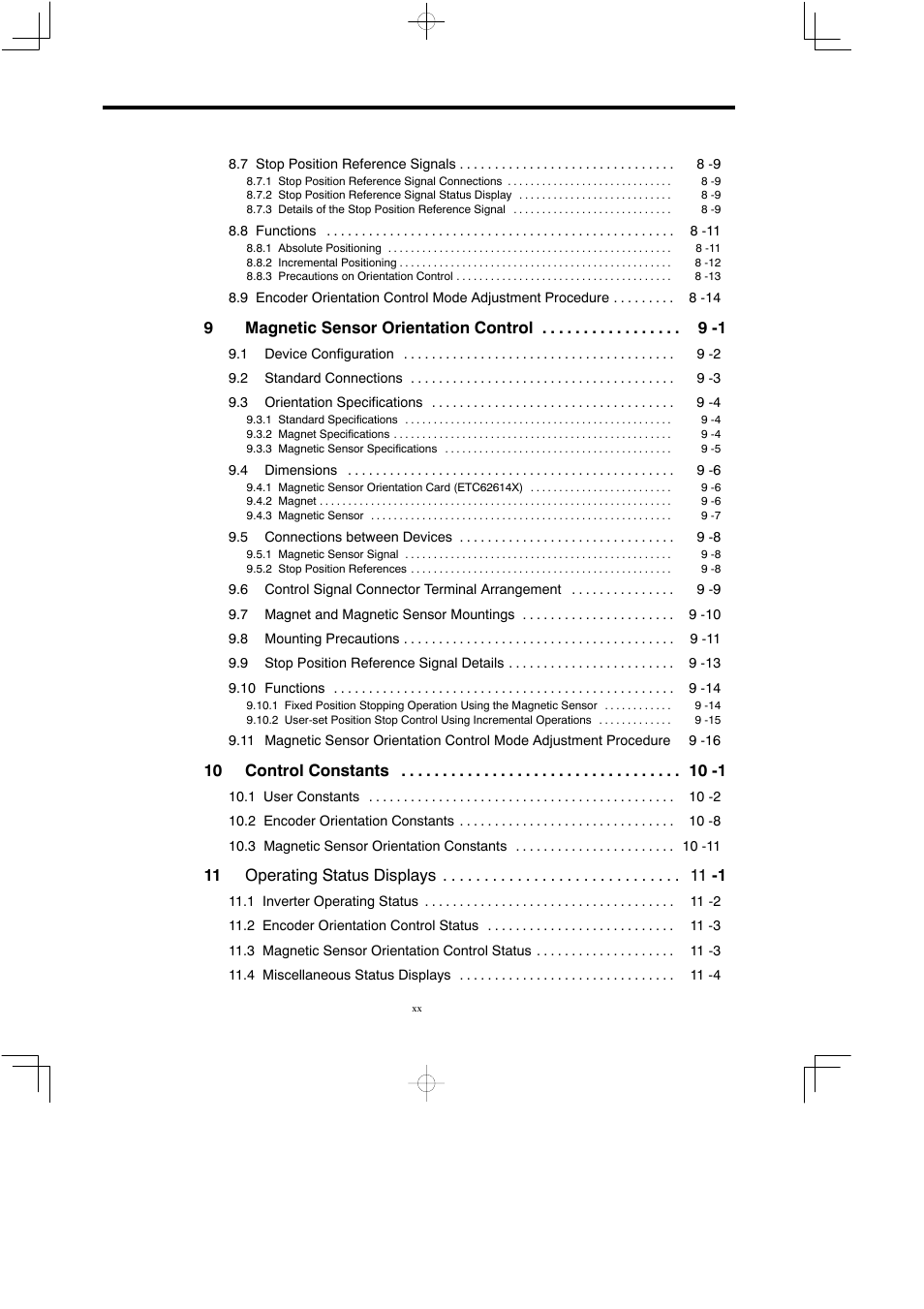 9magnetic sensor orientation control 9 -1 | Yaskawa Varispeed 626M5 User Manual | Page 21 / 305