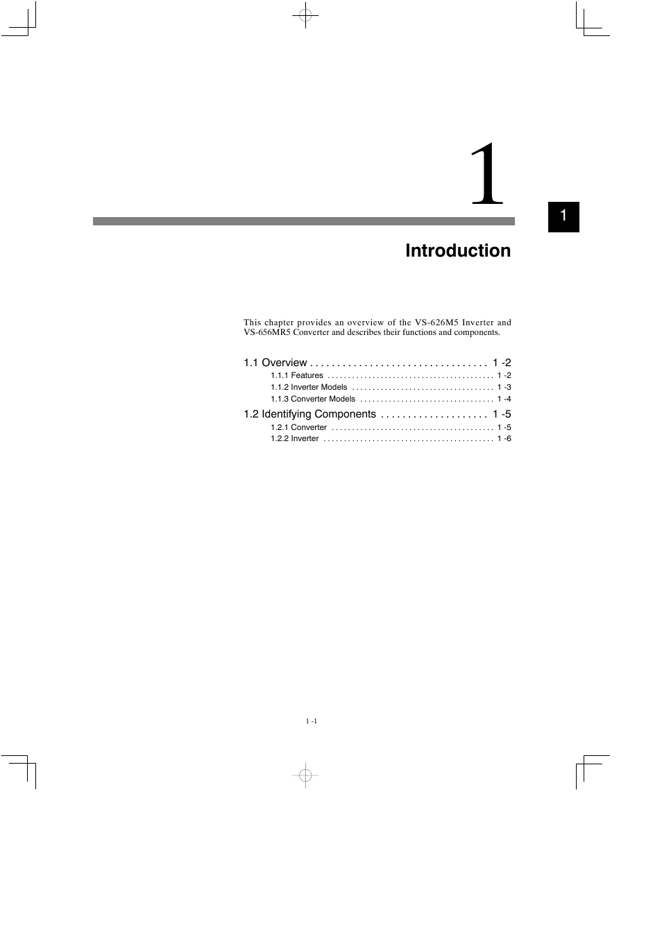 1 introduction, Introduction | Yaskawa Varispeed 626M5 User Manual | Page 24 / 305