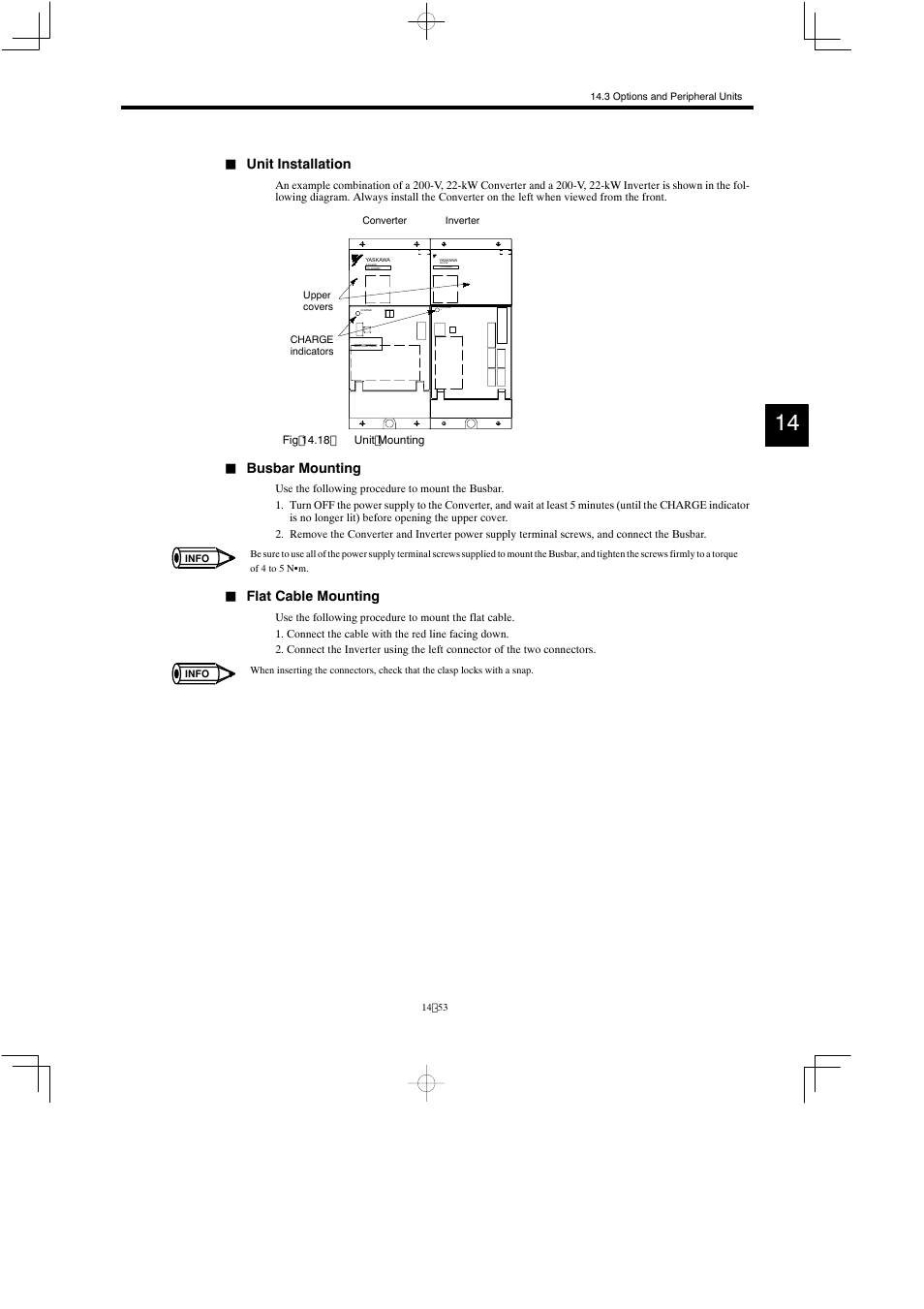 Unit installation, Busbar mounting, Flat cable mounting | Yaskawa Varispeed 626M5 User Manual | Page 257 / 305