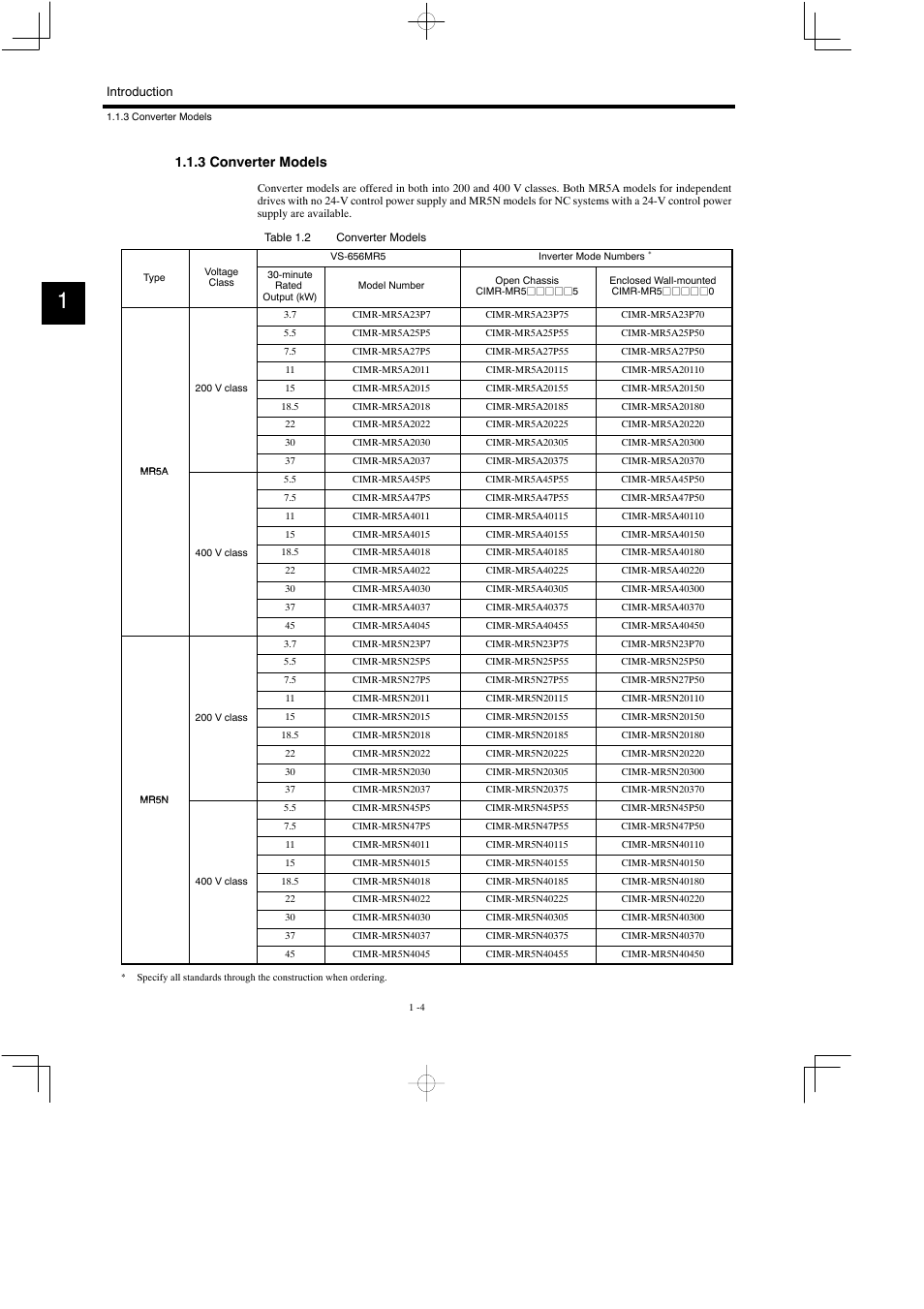 3 converter models | Yaskawa Varispeed 626M5 User Manual | Page 27 / 305