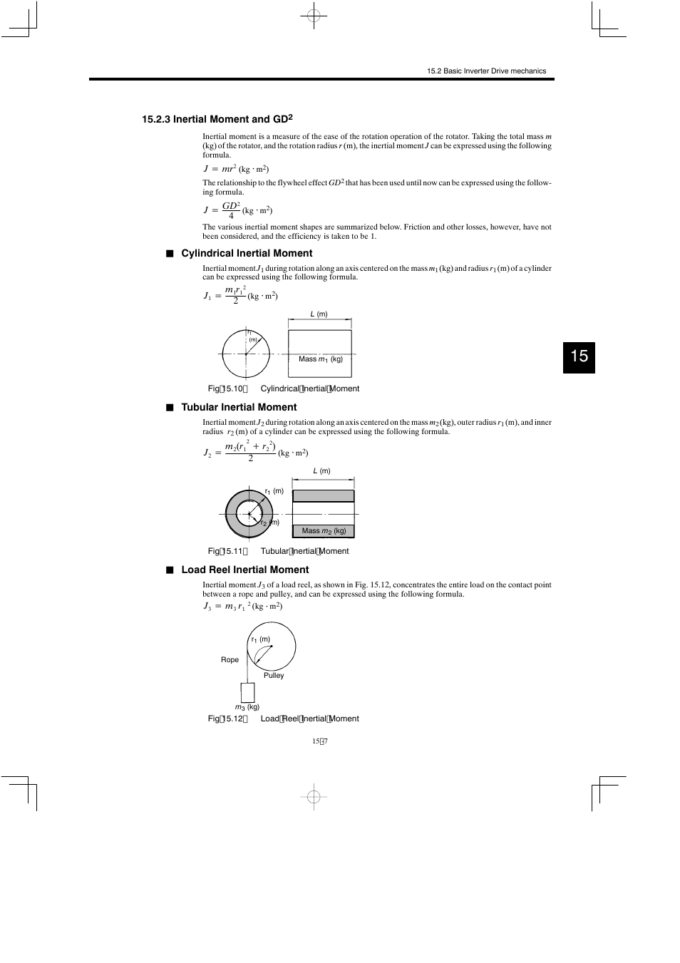 3 inertial moment and gd2, 3 inertial moment and gd, Cylindrical inertial moment | Tubular inertial moment, Load reel inertial moment | Yaskawa Varispeed 626M5 User Manual | Page 279 / 305