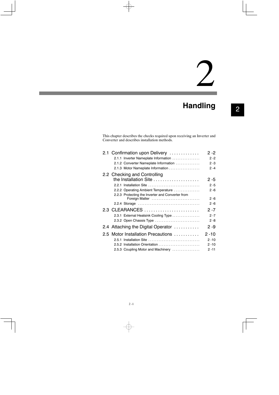 2 handling, Handling | Yaskawa Varispeed 626M5 User Manual | Page 30 / 305