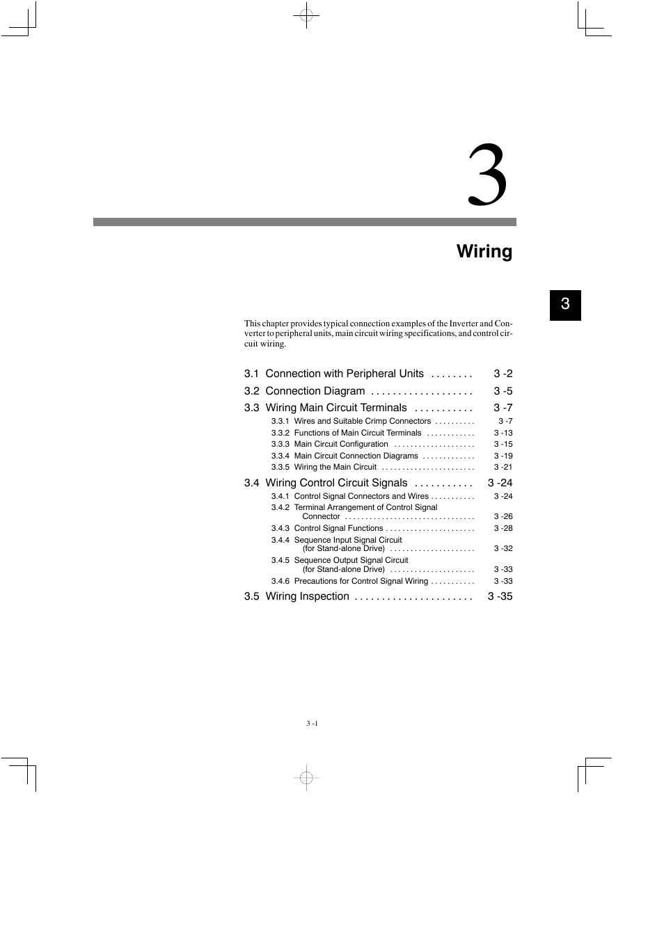 3 wiring, Wiring | Yaskawa Varispeed 626M5 User Manual | Page 41 / 305