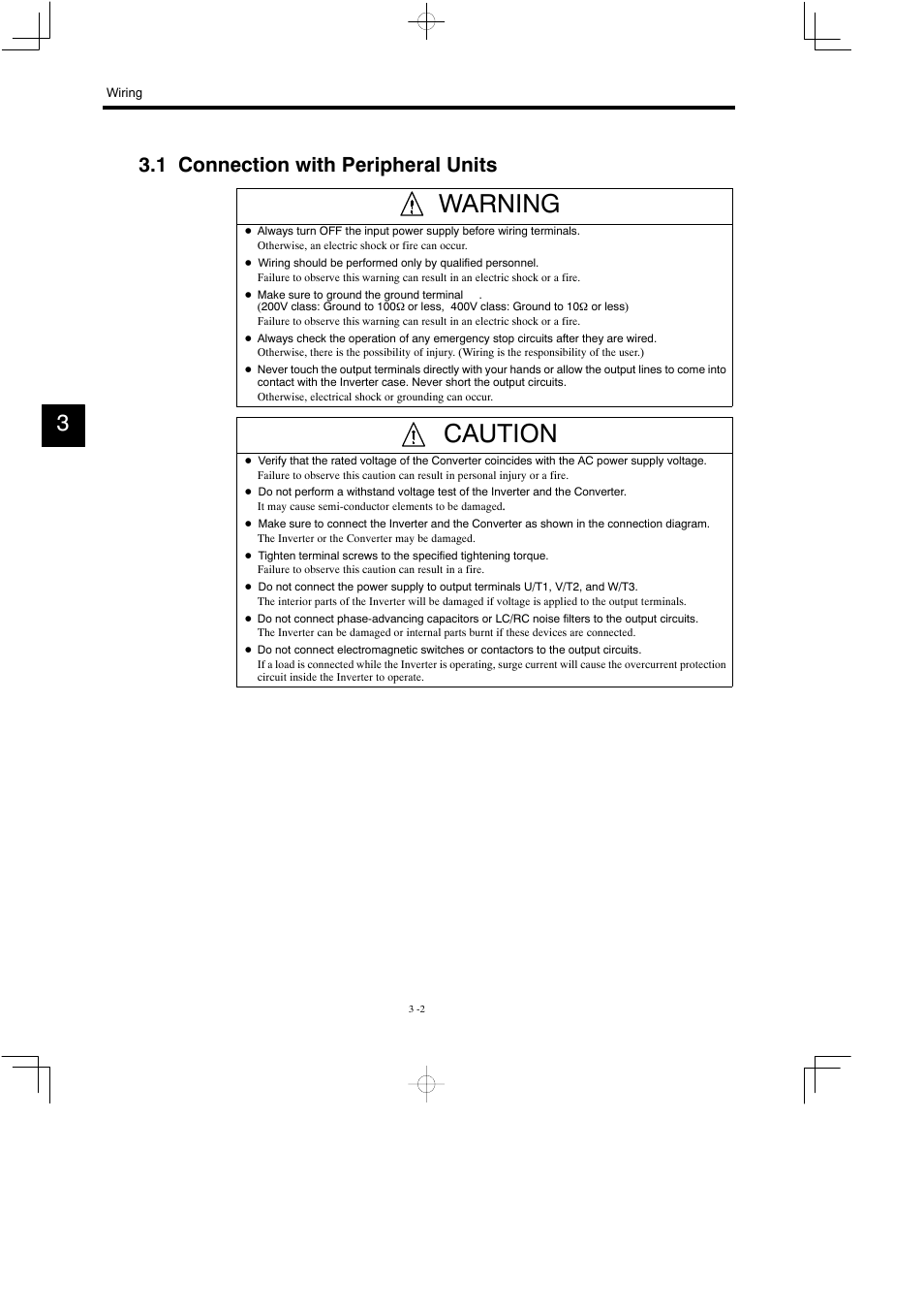 1 connection with peripheral units, Warning, Caution | Yaskawa Varispeed 626M5 User Manual | Page 42 / 305