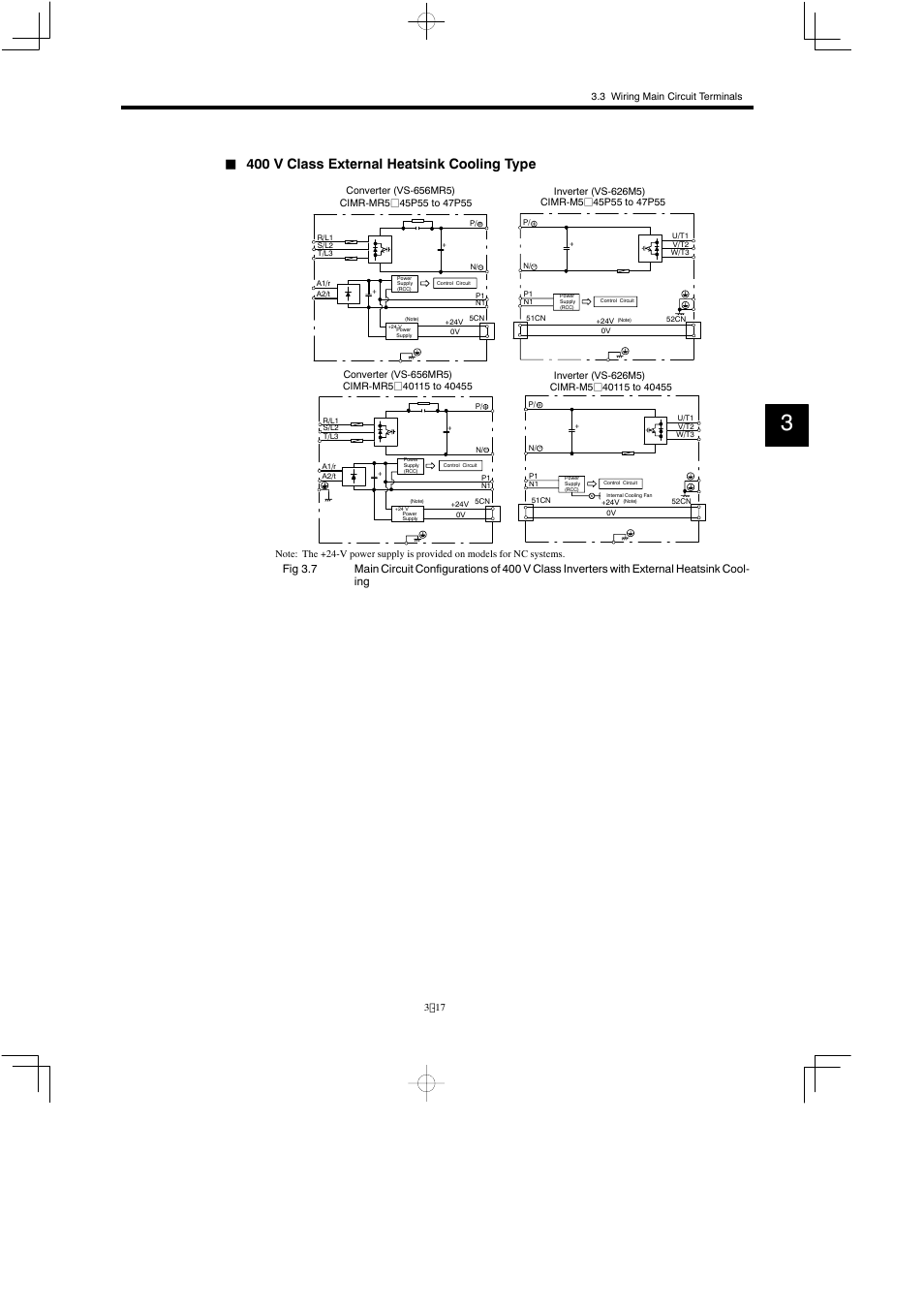 400 v class external heatsink cooling type | Yaskawa Varispeed 626M5 User Manual | Page 57 / 305