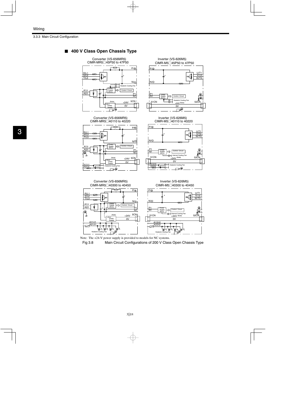 400 v class open chassis type, Wiring | Yaskawa Varispeed 626M5 User Manual | Page 58 / 305