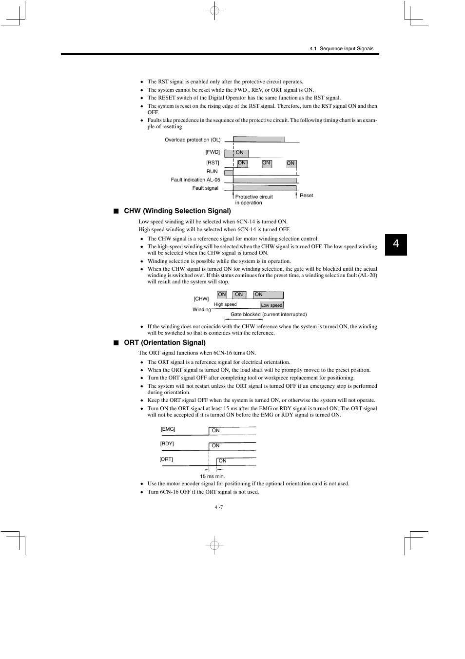 Chw (winding selection signal), Ort (orientation signal) | Yaskawa Varispeed 626M5 User Manual | Page 82 / 305