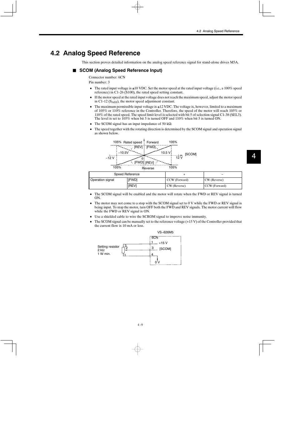 2 analog speed reference, Scom (analog speed reference input) | Yaskawa Varispeed 626M5 User Manual | Page 84 / 305