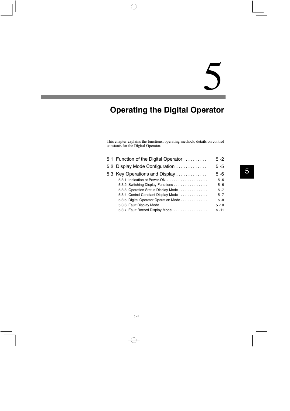 5 operating the digital operator, Operating the digital operator | Yaskawa Varispeed 626M5 User Manual | Page 96 / 305