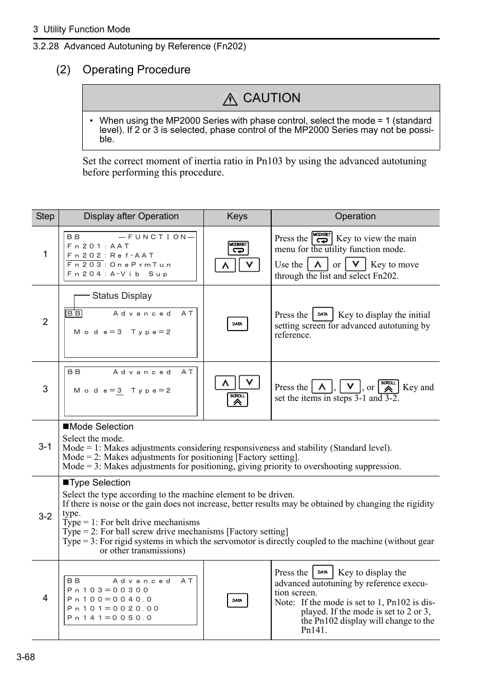 Caution, 2) operating procedure | Yaskawa Sigma-5 User Manual: Operation of Digital Operator User Manual | Page 102 / 145