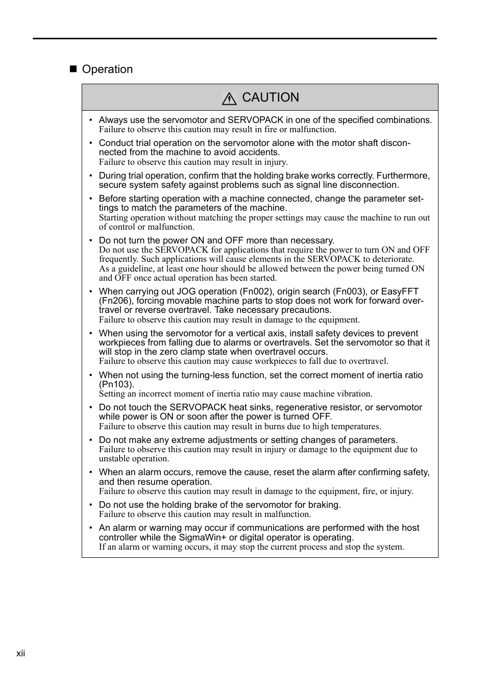 Caution, Operation | Yaskawa Sigma-5 User Manual: Operation of Digital Operator User Manual | Page 12 / 145