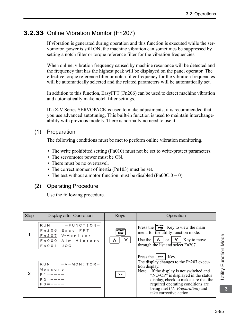 33 online vibration monitor (fn207) | Yaskawa Sigma-5 User Manual: Operation of Digital Operator User Manual | Page 129 / 145