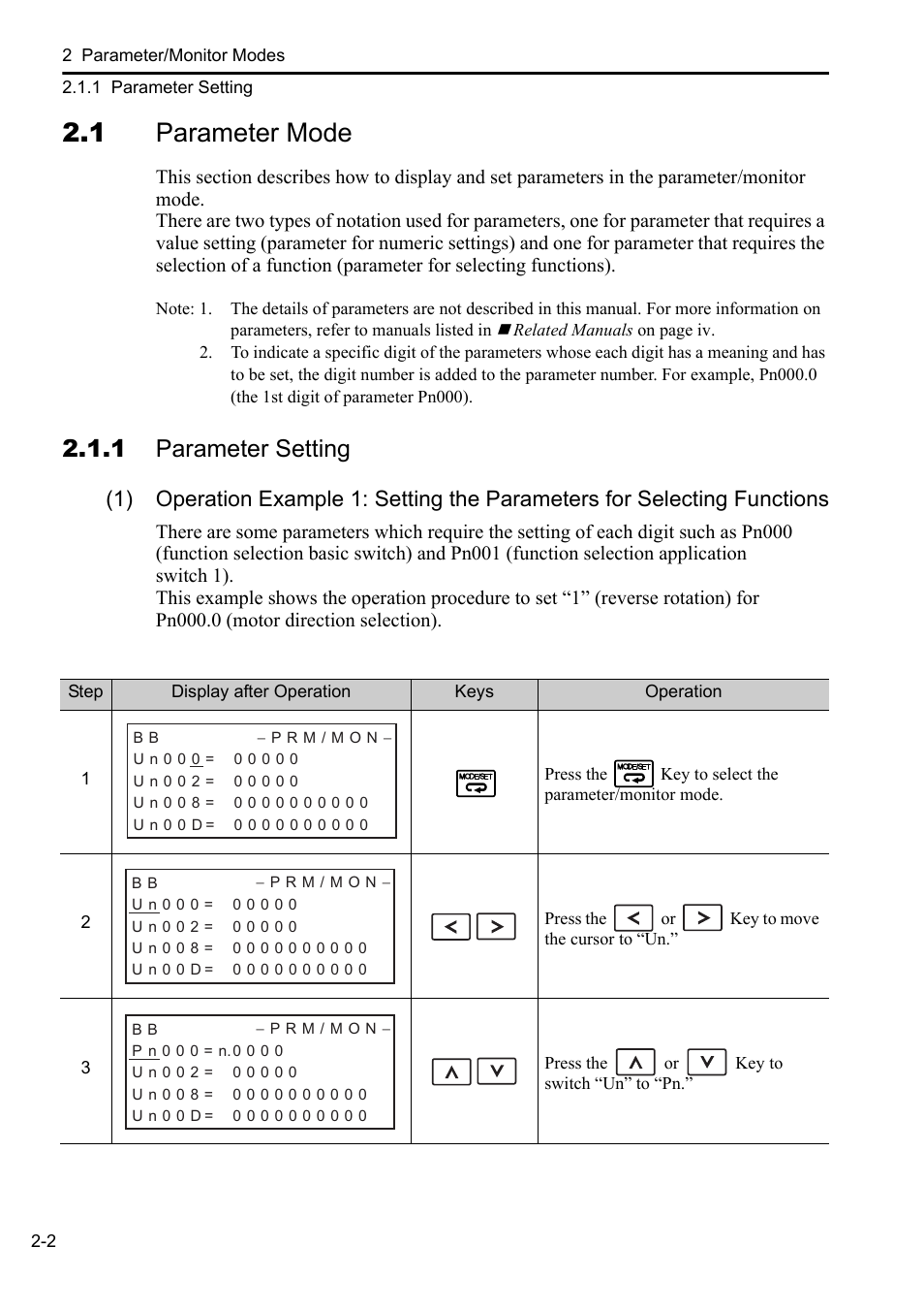 1 parameter mode, 1 parameter setting | Yaskawa Sigma-5 User Manual: Operation of Digital Operator User Manual | Page 25 / 145
