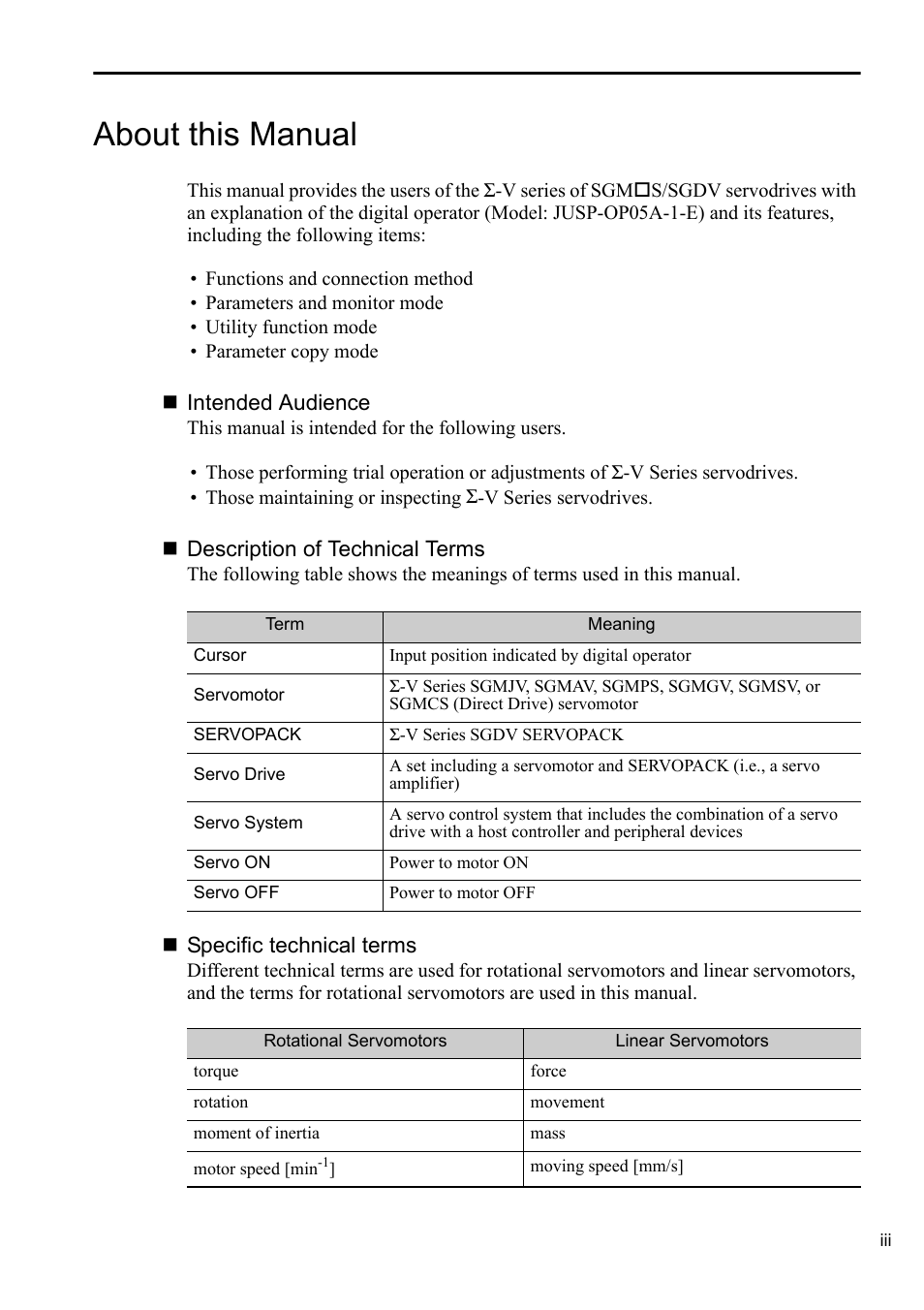 About this manual | Yaskawa Sigma-5 User Manual: Operation of Digital Operator User Manual | Page 3 / 145