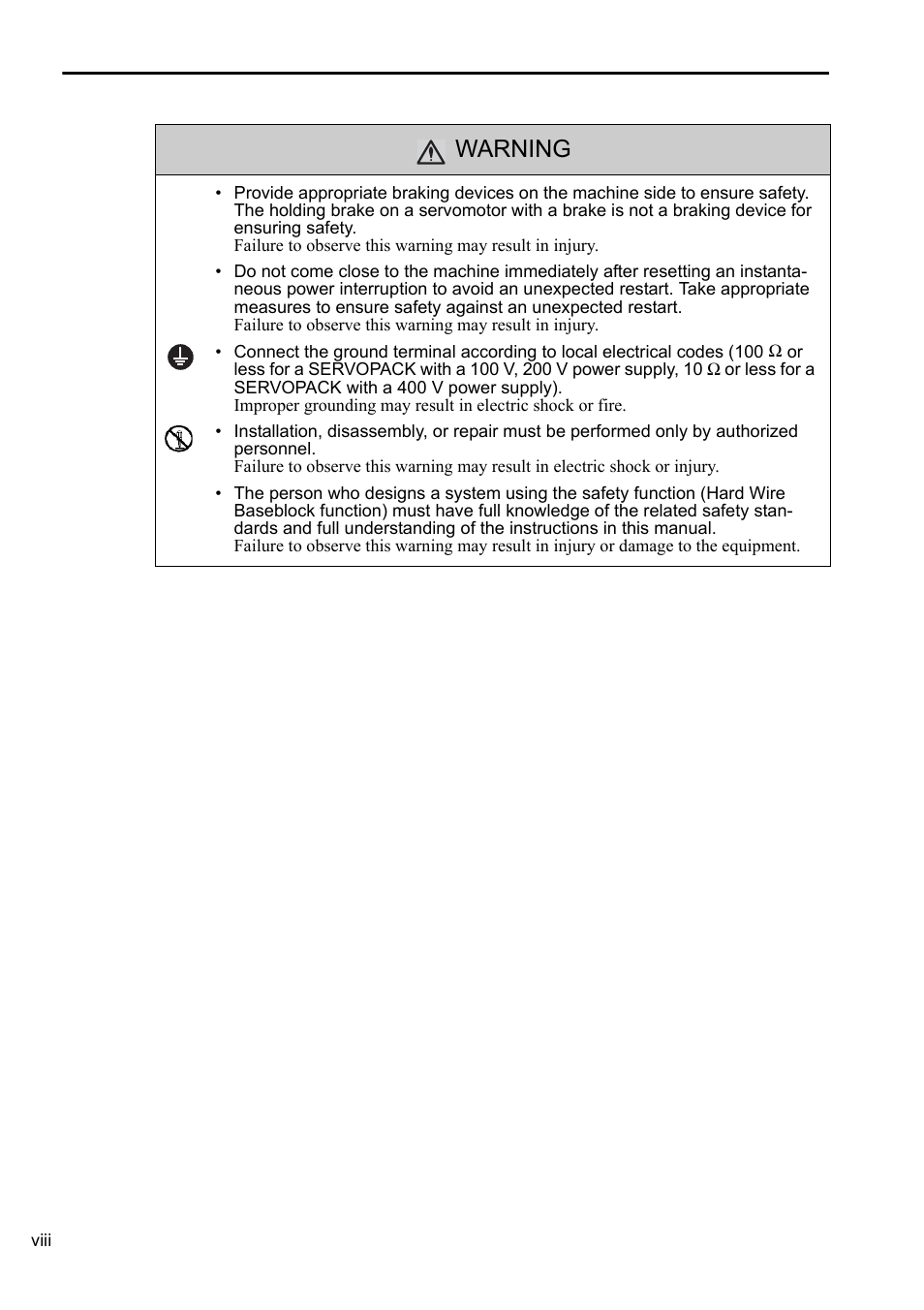 Warning | Yaskawa Sigma-5 User Manual: Operation of Digital Operator User Manual | Page 8 / 145