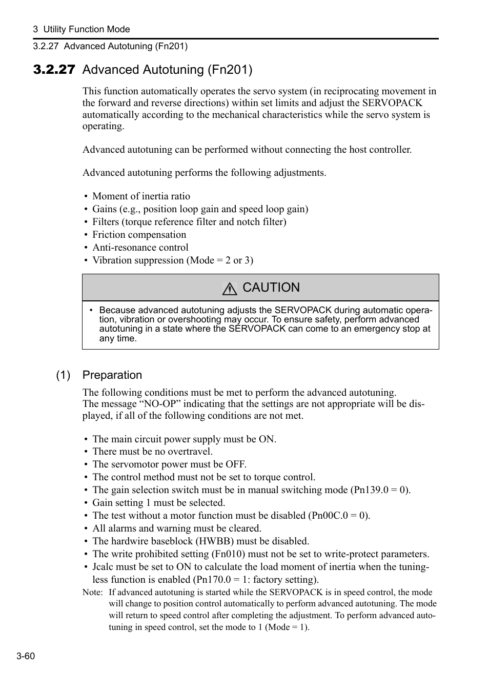 27 advanced autotuning (fn201), Caution | Yaskawa Sigma-5 User Manual: Operation of Digital Operator User Manual | Page 94 / 145