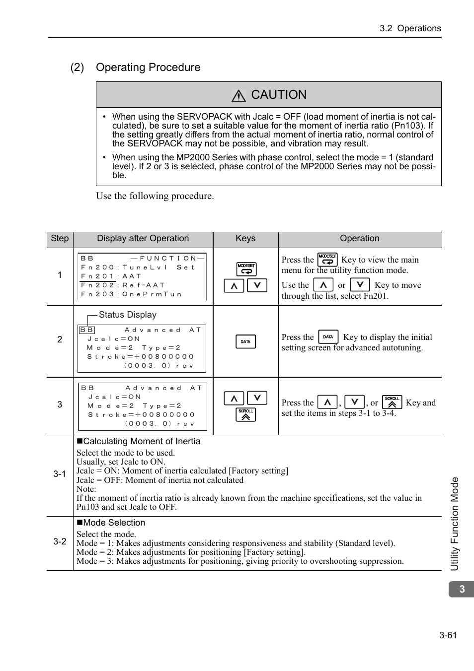 Caution, 2) operating procedure | Yaskawa Sigma-5 User Manual: Operation of Digital Operator User Manual | Page 95 / 145