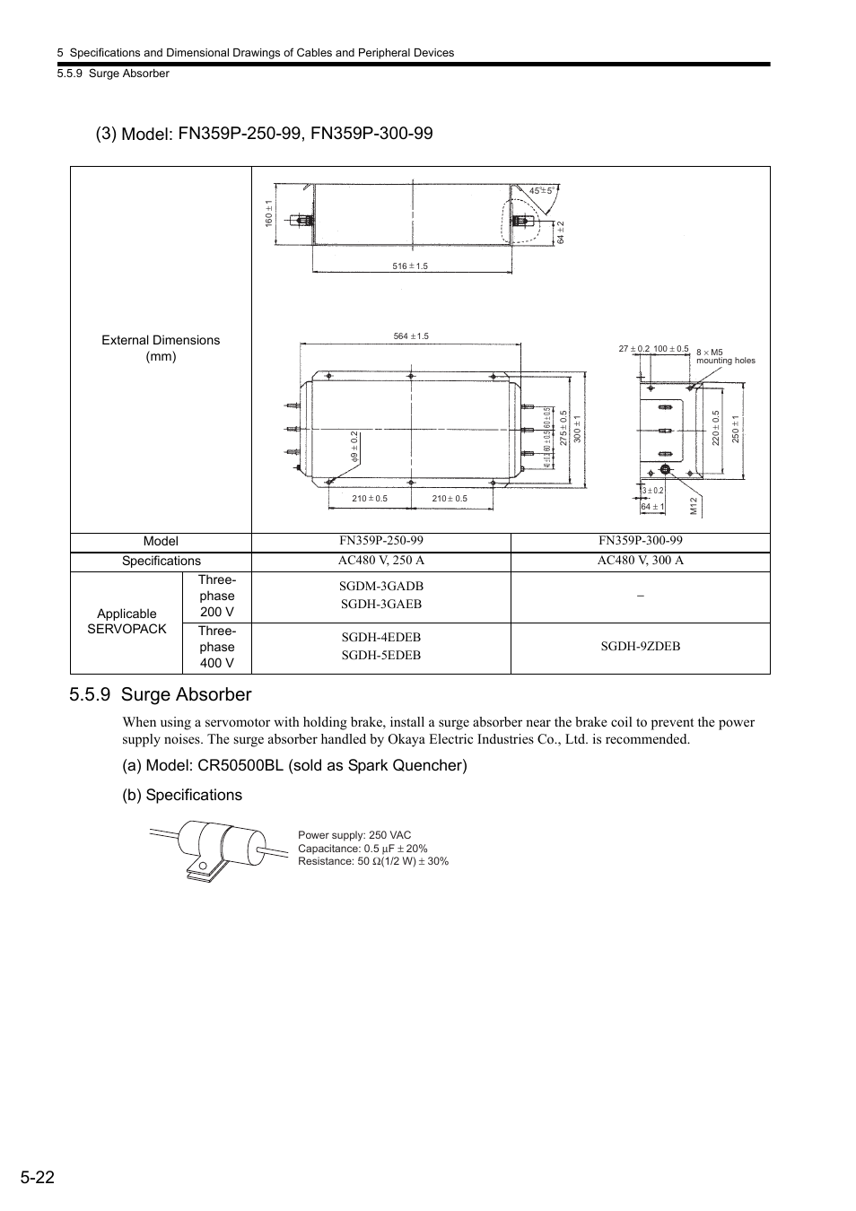 9 surge absorber | Yaskawa Sigma II Series SGMVH User Manual | Page 103 / 339
