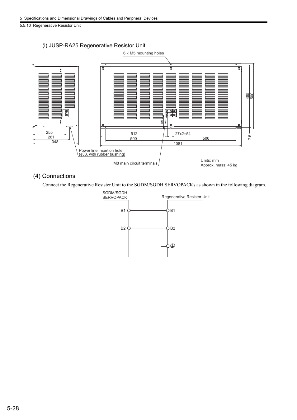 4) connections, I) jusp-ra25 regenerative resistor unit | Yaskawa Sigma II Series SGMVH User Manual | Page 109 / 339