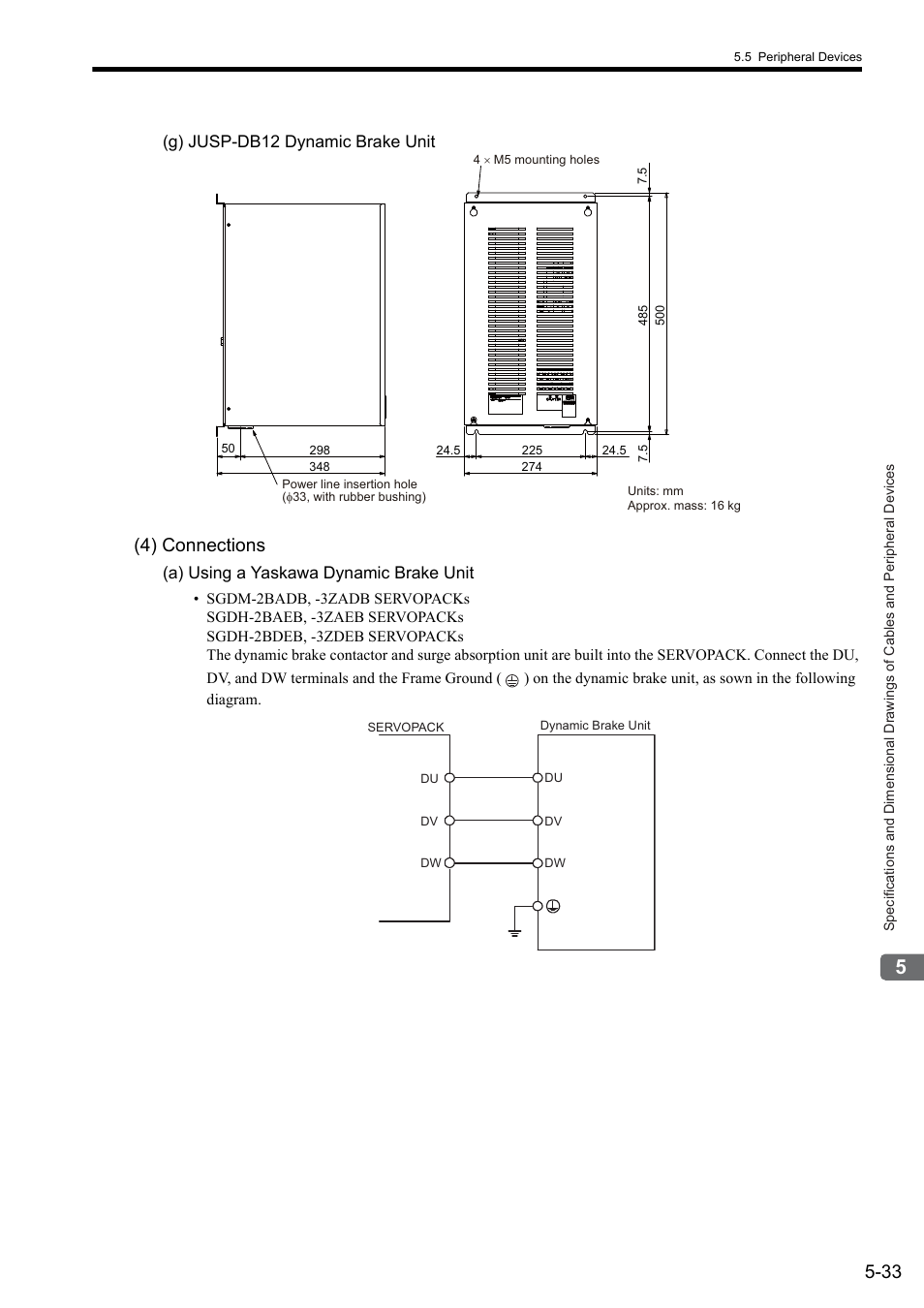4) connections, G) jusp-db12 dynamic brake unit, A) using a yaskawa dynamic brake unit | Yaskawa Sigma II Series SGMVH User Manual | Page 114 / 339