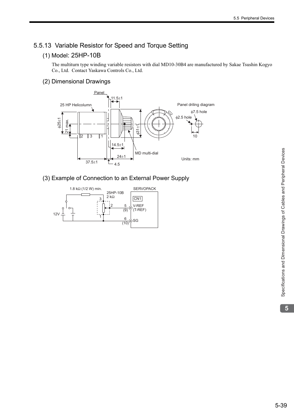 13 variable resistor for speed and torque setting, 25hp-10b, 1) model | Yaskawa Sigma II Series SGMVH User Manual | Page 120 / 339