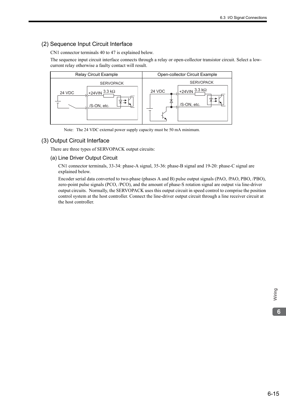 15 (2) sequence input circuit interface, 3) output circuit interface | Yaskawa Sigma II Series SGMVH User Manual | Page 140 / 339