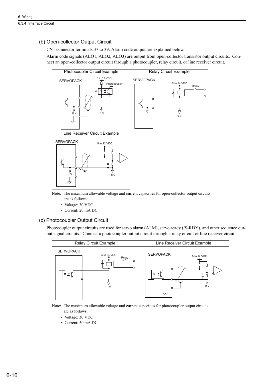 B) open-collector output circuit, C) photocoupler output circuit | Yaskawa Sigma II Series SGMVH User Manual | Page 141 / 339