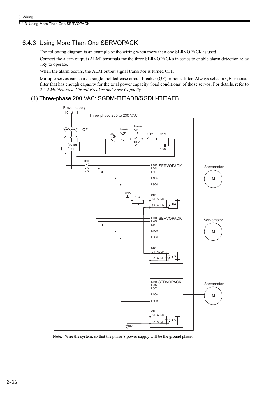 3 using more than one servopack, 1) three-phase 200 vac: sgdm-adb/sgdh-aeb | Yaskawa Sigma II Series SGMVH User Manual | Page 147 / 339