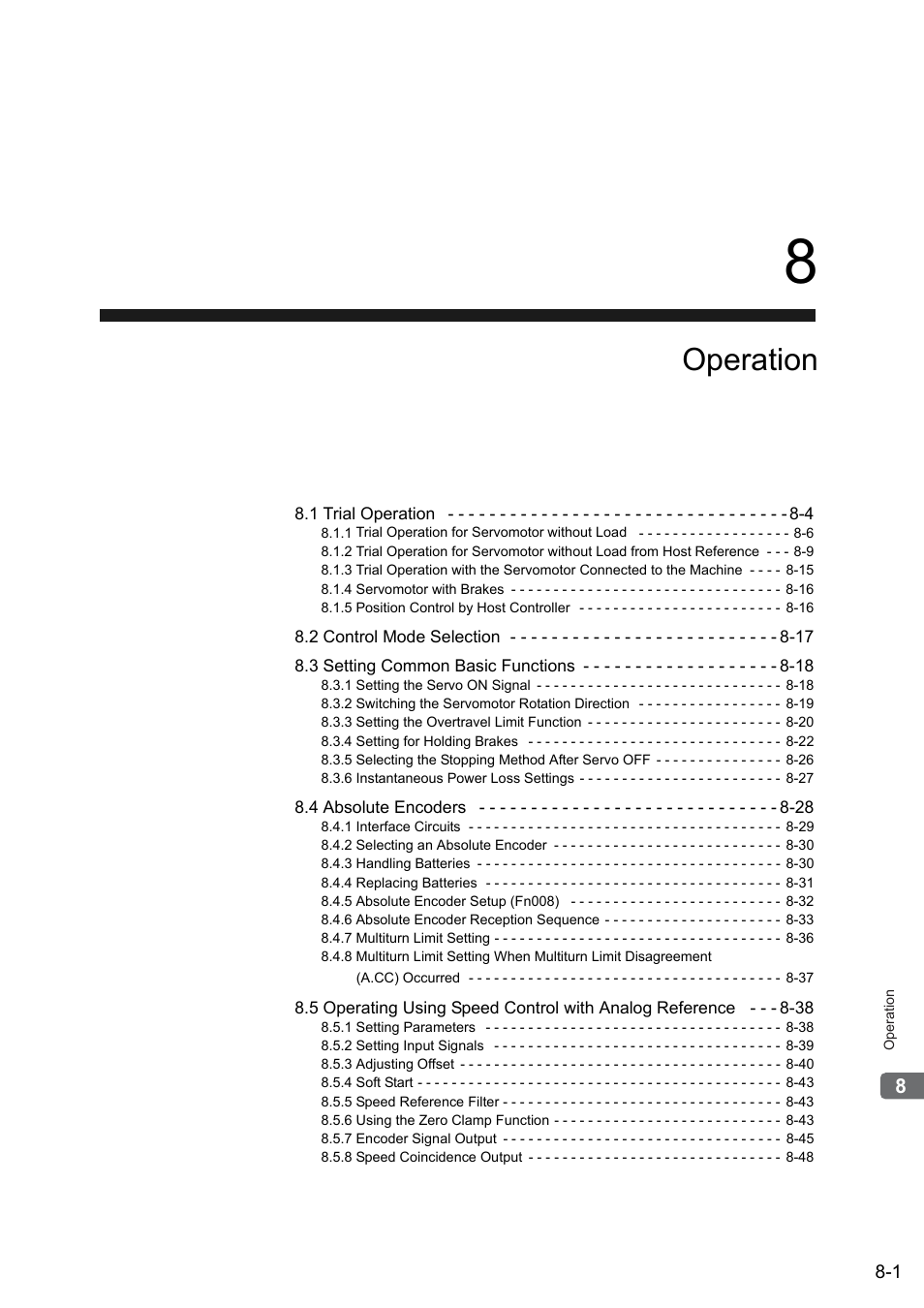 8 operation, Operation | Yaskawa Sigma II Series SGMVH User Manual | Page 182 / 339