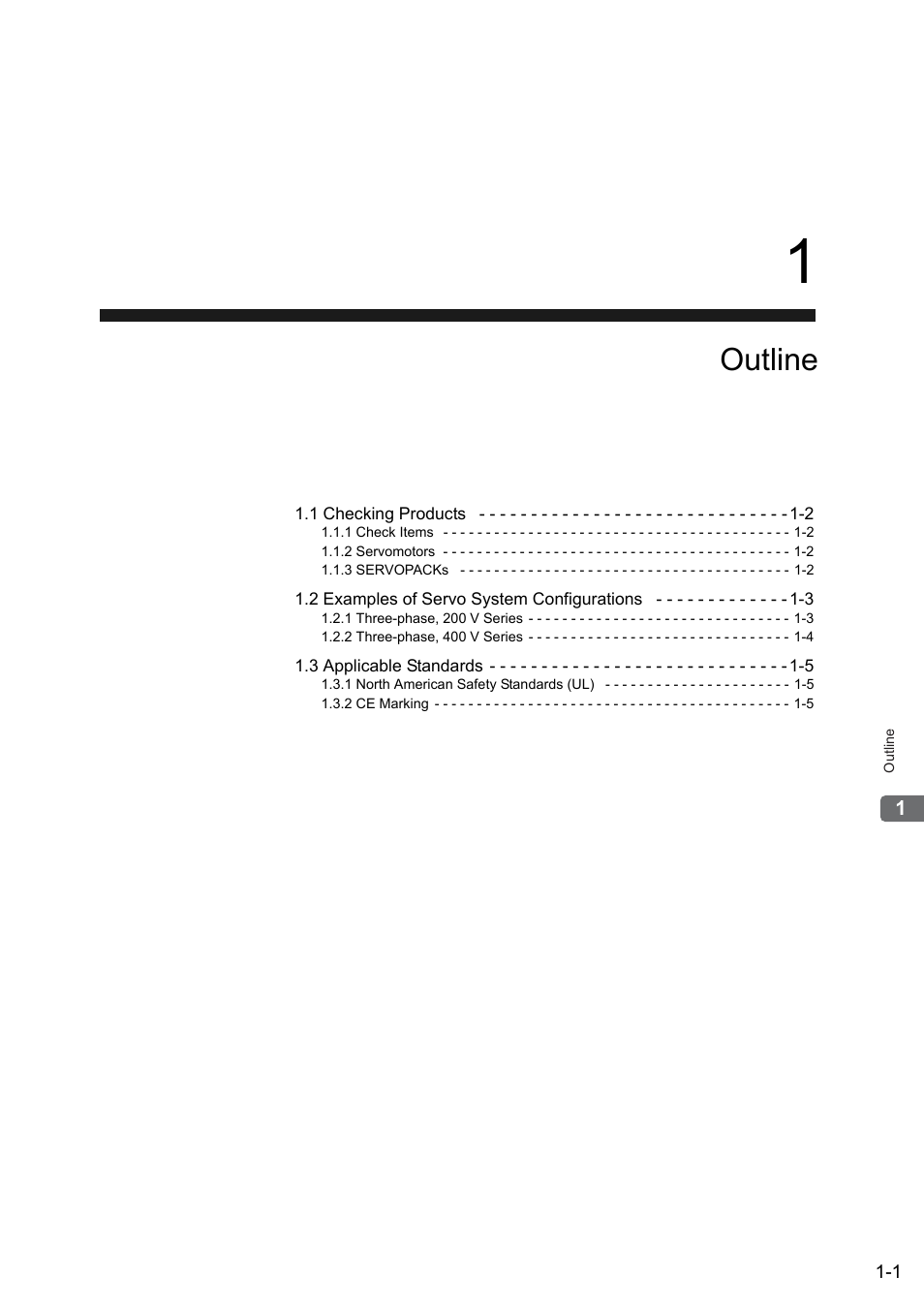 1 outline, Outline | Yaskawa Sigma II Series SGMVH User Manual | Page 20 / 339