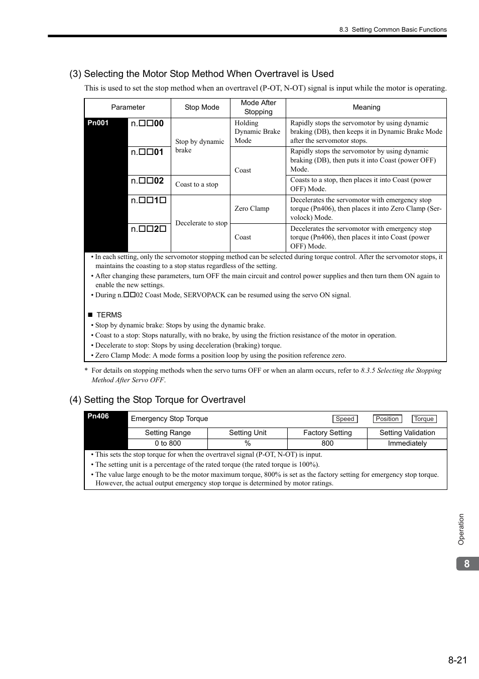 4) setting the stop torque for overtravel | Yaskawa Sigma II Series SGMVH User Manual | Page 202 / 339