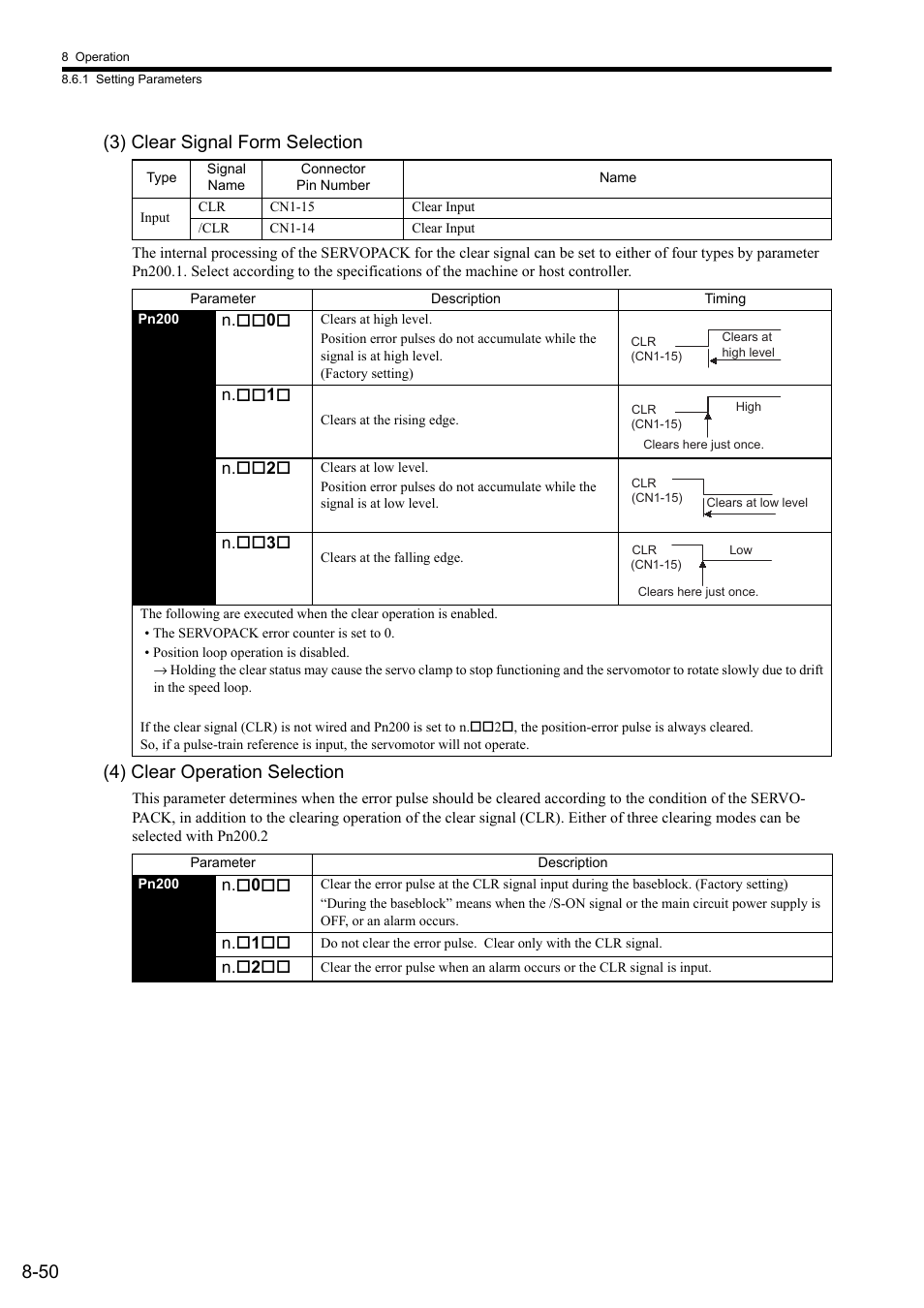 50 (3) clear signal form selection, 4) clear operation selection | Yaskawa Sigma II Series SGMVH User Manual | Page 231 / 339