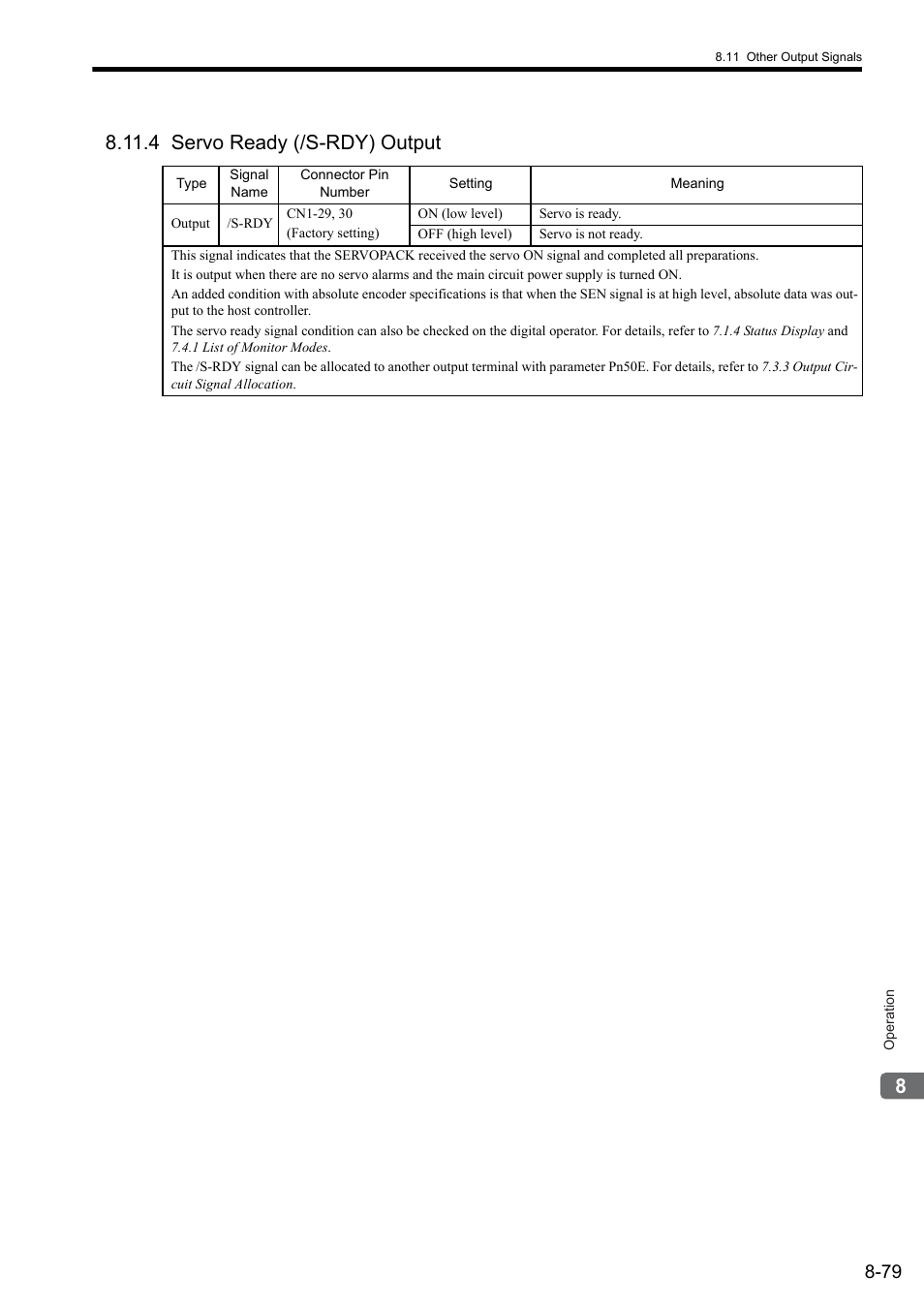 4 servo ready (/s-rdy) output | Yaskawa Sigma II Series SGMVH User Manual | Page 260 / 339