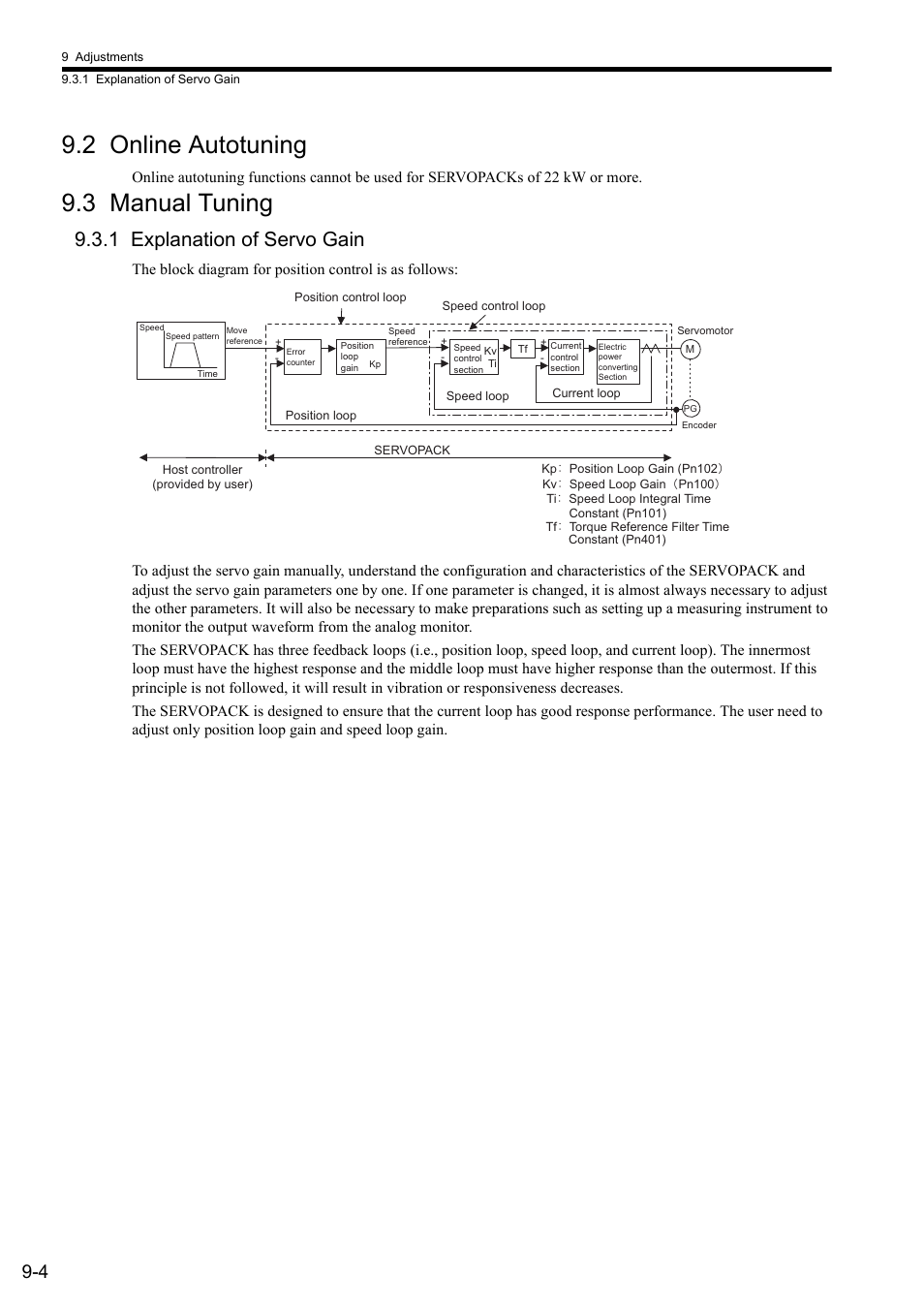 2 online autotuning, 3 manual tuning, 1 explanation of servo gain | Yaskawa Sigma II Series SGMVH User Manual | Page 264 / 339
